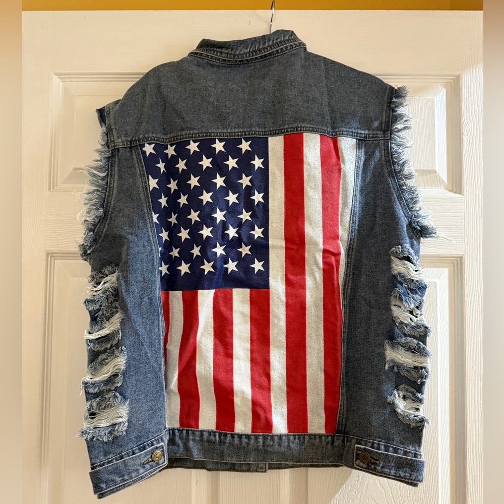 Bibi Distressed American Flag Denim Vest